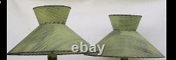 Vintage PAIR Fiberglass Atomic Lamp Shades 2 Tier Green Mid Century Modern 22 D