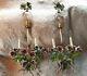 Vintage Pair Italian Tole Sconces Lamps Floral Poppies W Shades Gorgeous