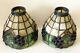 Vintage Pair Leaded Glass Stained Mosaic Grape Cabochon Small Light Lamp Shade
