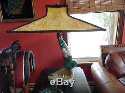Vintage PAIR of Chalkware Dancer Lamps Original Crushed Velvet Pagoda shades