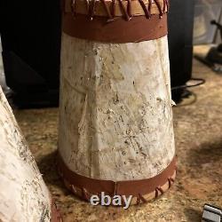 Vintage PAIRHandmade Actual Adirondack birch Bark Lamp Shade W Harps 8x4x6 Bell