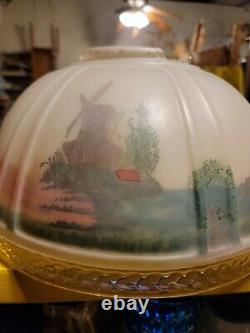 Vintage Painted Frosted Glass Aladdin Oil Lamp Shade