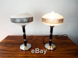 Vintage Pair 1930s Art Deco Style French Table Lamps Glass Shade Desk Lighting