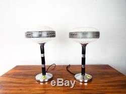 Vintage Pair 1930s Art Deco Style French Table Lamps Glass Shade Desk Lighting