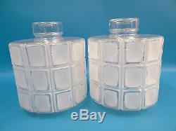 Vintage Pair Art Deco Clear & Frosted Glass Decorative Hanging Lamp Shades Parts