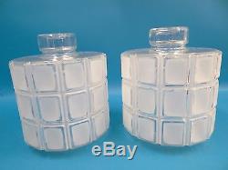 Vintage Pair Art Deco Clear & Frosted Glass Decorative Hanging Lamp Shades Parts
