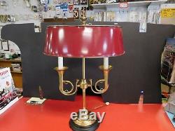 Vintage Pair Brass French Horn table lamp withmetal shades