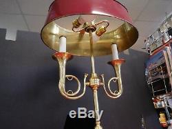 Vintage Pair Brass French Horn table lamp withmetal shades