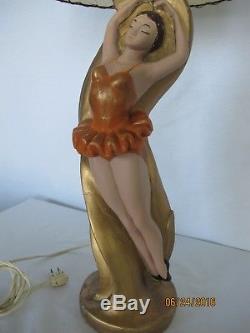 Vintage Pair CHALKWARE LAMPS Majestic Dancers with Shades