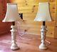 Vintage Pair Carved Alabaster Marble Neoclassic Table Lamps With 20th Cent. Shades