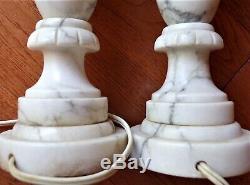 Vintage Pair Carved Alabaster Marble Neoclassic Table Lamps with 20th Cent. Shades