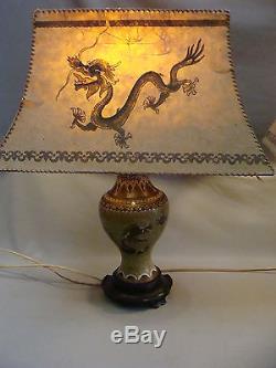 Vintage Pair Chinese Cloisonne Vase Dragon Lamps with Custom Shades Signed