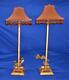 Vintage Pair Frederick Cooper Square Base Table Lamps Fringe Shades