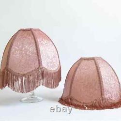 Vintage Pair Fringe Lampshade Mauve Boudoir Fabric Fringe Cottage Chic Lamp