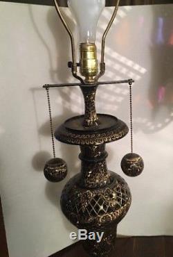 Vintage Pair Hollywood Regency Prism, Metal Lamps with Original Shades