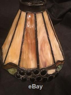 Vintage Pair Leaded Glass Shades, Slag, Stained Glass, Arts Crafts, Handel Lamp Era