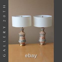 Vintage! Pair MID Century Atomic Table Lamps! Porcelain 50's MCM Gold Modern Art