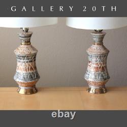 Vintage! Pair MID Century Atomic Table Lamps! Porcelain 50's MCM Gold Modern Art