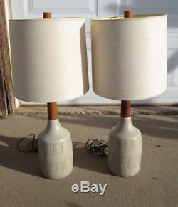 Vintage Pair Martz Pottery Lamps Original Shades Signed Mid Century Modern