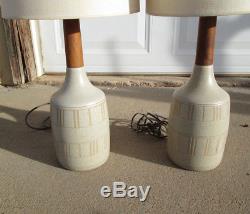 Vintage Pair Martz Pottery Lamps Original Shades Signed Mid Century Modern