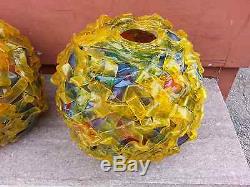 Vintage Pair Mid-Century Modern Hanging Multi Color Lucite Confetti Lamp Shade