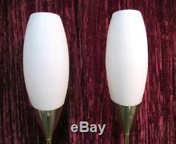 Vintage Pair Mid Century Modern Torchiere Lamps Floor Lights Glass Shades Nice