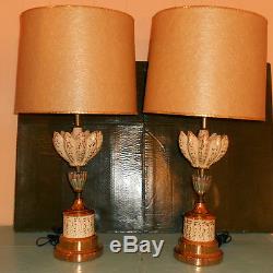 Vintage Pair Miller Era MID Century Danish Fiberglass Shades Table Lamps