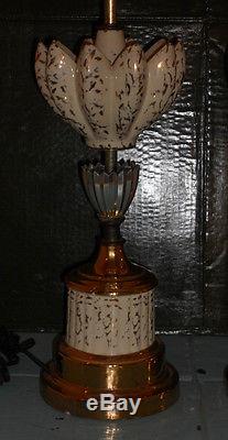 Vintage Pair Miller Era MID Century Danish Fiberglass Shades Table Lamps