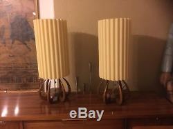 Vintage Pair Modeline wood Lamps Mid Century Danish Pearsall style & shade