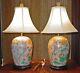 Vintage Pair Of Chinese Rose Famile Ginger Jar/vase Shape Lamps With Silk Shade