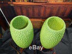 Vintage Pair Of Mid Century Modern Beehive Bubble Shade Lamps Avocado Green