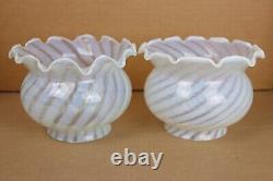 Vintage Pair Opalescent Swirl Glass Ruffled Crimped Round Lamp Shade Fits 4