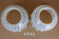 Vintage Pair Opalescent Swirl Glass Ruffled Crimped Round Lamp Shade Fits 4