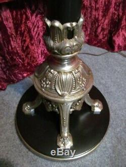 Vintage Pair Ornate Torchiere Lamps Beautiful Electric Floor Lights Orig Shades