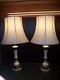 Vintage Pair Stiffel Brass & Porcelain Neoclassical Table Lamps W Shades