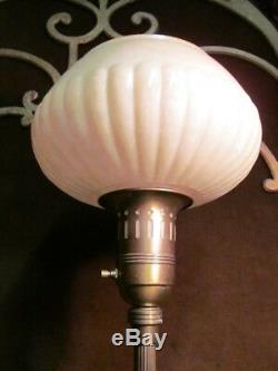 Vintage Pair Torchiere Lamps 2 Electric Floor Lights Org glass Shades Carry Case