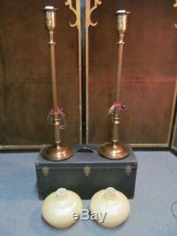 Vintage Pair Torchiere Lamps 2 Electric Floor Lights Org glass Shades Carry Case