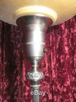 Vintage Pair Torchiere Lamps Ornate Height Adjust Floor Lights Original Shades