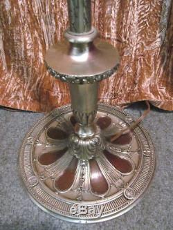 Vintage Pair Torchiere Lamps Unusual Art Deco Metal Glass Shades Floor Lights