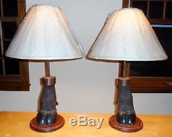 Vintage Pair of African Cape Buffalo Lamps Copper Fittings & New Shades 1967