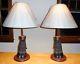 Vintage Pair Of African Cape Buffalo Lamps Copper Fittings & New Shades 1967