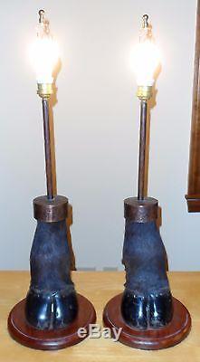 Vintage Pair of African Cape Buffalo Lamps Copper Fittings & New Shades 1967