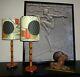Vintage Pair Of Art Deco Bakelite Lamps With Designer Fabric Shades -world Class