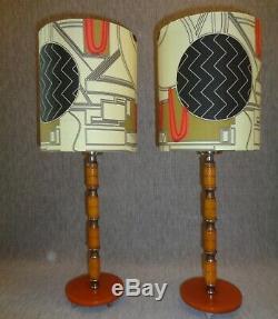 Vintage Pair of Art Deco Bakelite Lamps with Designer Fabric Shades -World Class
