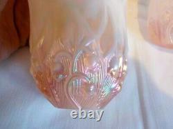 Vintage Pair of Fenton Lily of the Valley Pink Iridescent Glass Lamp Shades
