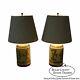 Vintage Pair Of Hand Painted Metal Toleware Canister Lamps (no Shades)