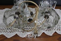 Vintage Pair of Luster Table Lamps, 5 Crystals, Crystal Etched Hurricane Shades
