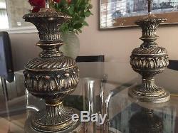 Vintage Pair of Ornate Gothic Style Table Lamps. 21 inches High with Shades