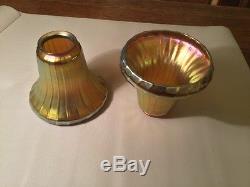 Vintage Pair of Quezal art glass lamp shades. Large Sconce light fixture Antique