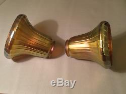 Vintage Pair of Quezal art glass lamp shades. Large Sconce light fixture Antique